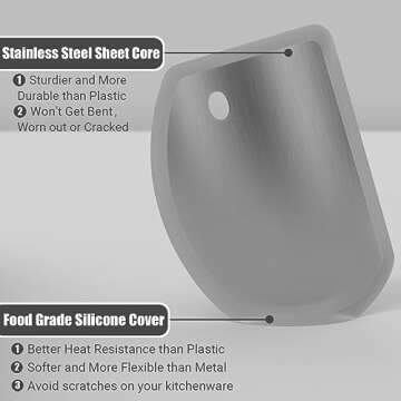 Sapid Flexible Curved Edge Silicone Bowl Scraper (5.98"4.3"), Multipurpose Kitchen Dish Scraper, Easy to Clean (1, Gray)