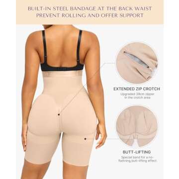 SHAPELLX Body Suit Tummy Control Shapewear High Waisted Body Shaper Shorts Shapewear for Women Tummy Control Slip Shorts Butt Lifting Higher Power (Beige, X-Large)