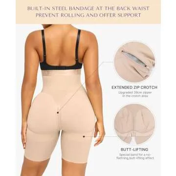 SHAPELLX Body Suit Tummy Control Shapewear High Waisted Body Shaper Shorts Shapewear for Women Tummy Control Slip Shorts Butt Lifting Higher Power (Beige, X-Large)