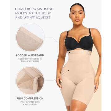 SHAPELLX Body Suit Tummy Control Shapewear High Waisted Body Shaper Shorts Shapewear for Women Tummy Control Slip Shorts Butt Lifting Higher Power (Beige, X-Large)