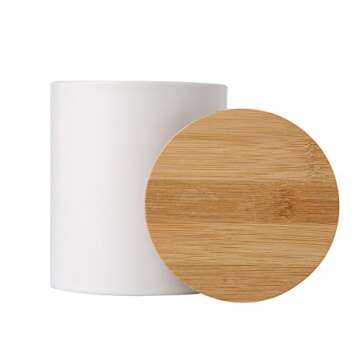 Ceramic canister storage jar tea jar herbs container with bamboo lid (airtight) (White, 4.16x3.52 Inch)