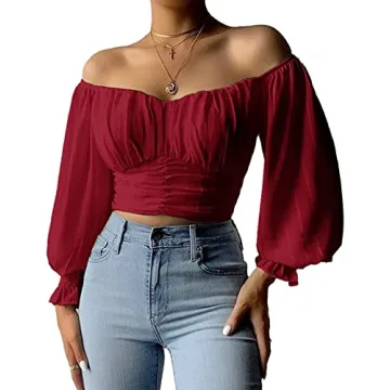 MIRACMODA Women's Elegant Off Shoulder Puff Sleeve Blouse - Summer Chiffon Party Top