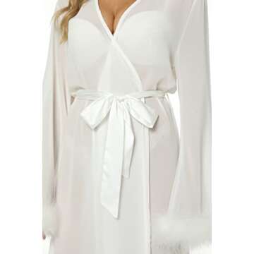 Bogumil Women's Stylish Bride Robe with Feather Details