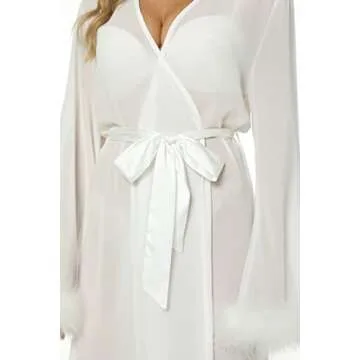 Bogumil Women's Stylish Bride Robe with Feather Details