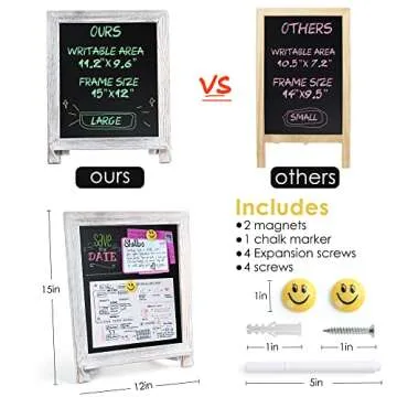 LotFancy Magnetic Chalkboard Sign, 15”x12” Rustic Chalk Board Easel for Menu Kitchen Wedding Décor, Standing Wood Framed Blackboard with Chalk Marker and Magnets, Tabletop or Wall Hanging Display