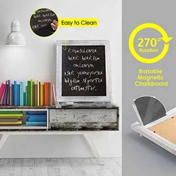 LotFancy Magnetic Chalkboard Sign, 15”x12” Rustic Chalk Board Easel for Menu Kitchen Wedding Décor, Standing Wood Framed Blackboard with Chalk Marker and Magnets, Tabletop or Wall Hanging Display