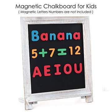 LotFancy Magnetic Chalkboard Sign, 15”x12” Rustic Chalk Board Easel for Menu Kitchen Wedding Décor, Standing Wood Framed Blackboard with Chalk Marker and Magnets, Tabletop or Wall Hanging Display