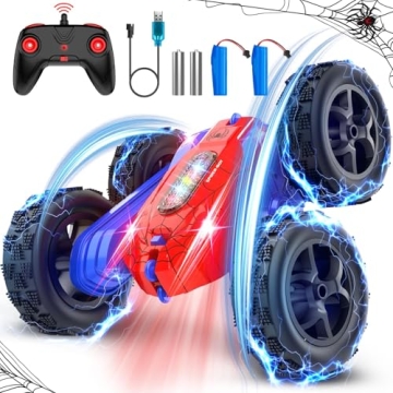 Rcfunkid Remote Control Car – Double-Sided 360° Flipping RC Stunt Car with LED Lights for Kids Ag...