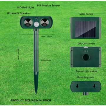 2Pack 2025 Solar Ultrasonic Animal Repellent Defender for Garden & Lawn (Green)