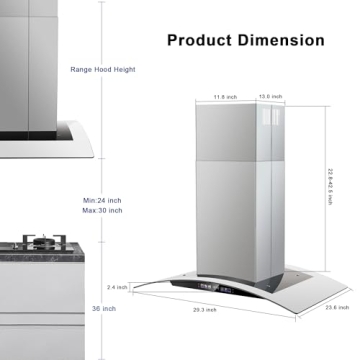 Tieasy 30 Inch Island Range Hood with Touch Control