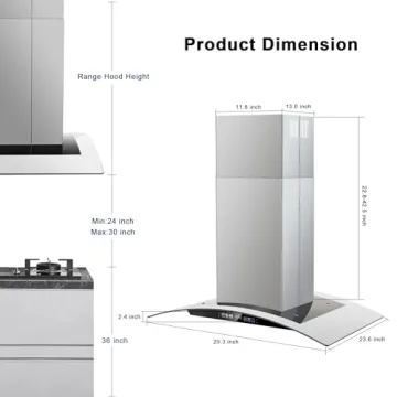 Tieasy 30 Inch Island Range Hood with Touch Control