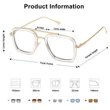SOJOS Blue Light Blocking Glasses for Men Women Aviator Square Classic Glasses SJ1126 with Gold Frame/Crystal Rim/Anti-Blue Light Lens