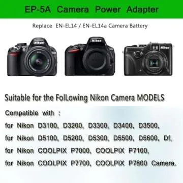 Gonine EP-5A AC Power Adapter | EN-EL14 Dummy Battery Kit for Nikon