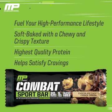 MusclePharm Combat Sport Bar, Chocolate Chip Cookie Dough, High Protein Bars, Combat Cravings, Fuel ...