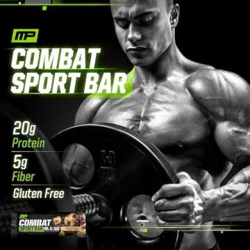 MusclePharm Combat Sport Bar, Chocolate Chip Cookie Dough, High Protein Bars, Combat Cravings, Fuel Performance & Meet Energy Demands, 20g Protein from Whey Protein, 5g Fiber, Gluten Free, 12 Bars