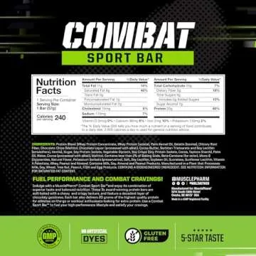 MusclePharm Combat Sport Bar, Chocolate Chip Cookie Dough, High Protein Bars, Combat Cravings, Fuel Performance & Meet Energy Demands, 20g Protein from Whey Protein, 5g Fiber, Gluten Free, 12 Bars