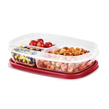 Rubbermaid EasyFindLids Meal Prep Containers, 3 Compartments, 5.1 Cup, 5 Pack