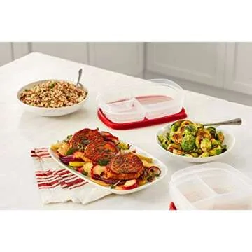 Rubbermaid EasyFindLids Meal Prep Containers, 3 Compartments, 5.1 Cup, 5 Pack