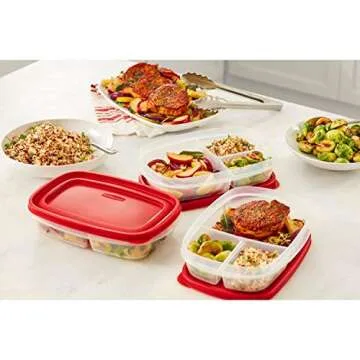 Rubbermaid EasyFindLids Meal Prep Containers, 3 Compartments, 5.1 Cup, 5 Pack