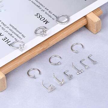 Anicina Nose Rings 18G Nose Rings Hoops Surgical Steel Nose Piercing Kit L Shape Nose Studs for Wome...