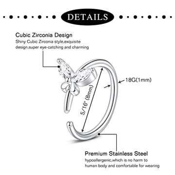 Anicina Nose Rings 18G Nose Rings Hoops Surgical Steel Nose Piercing Kit L Shape Nose Studs for Women CZ Heart Moon nose piercings Silver Nose Piercing Jewelry