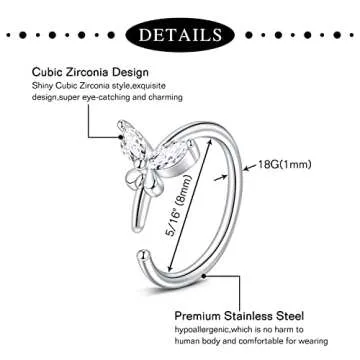 Anicina Nose Rings 18G Nose Rings Hoops Surgical Steel Nose Piercing Kit L Shape Nose Studs for Women CZ Heart Moon nose piercings Silver Nose Piercing Jewelry