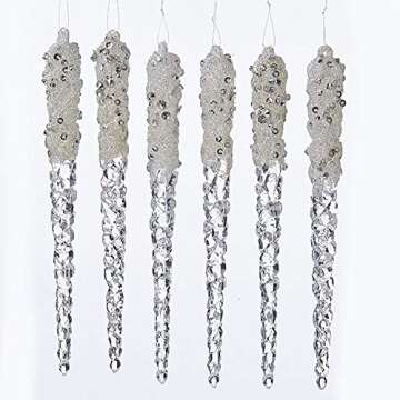 Kurt Adler 6" Plastic Icicles W/Glitter 6Pc