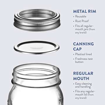 Paksh Novelty Mason Jars with Lids & Sealer - 10 Pack 16 Oz Regular Mouth Glass Canning Jars - Food Storage Container - Airtight Container for Pickling, Home Decor, Overnight Oats, Fruit Preserves