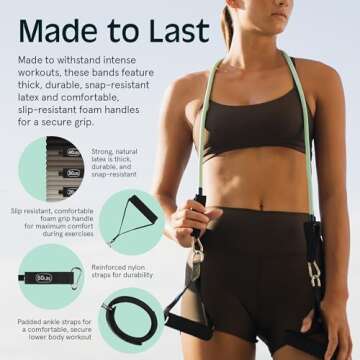 Retrospec Train Resistance Bands Set (5pc) Workout Bands w/Handles, Door Anchor, Carry Bag for Women & Men, Cobblestone