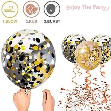 Zesliwy Black Gold Confetti Balloons 50 Pack - Perfect for Parties