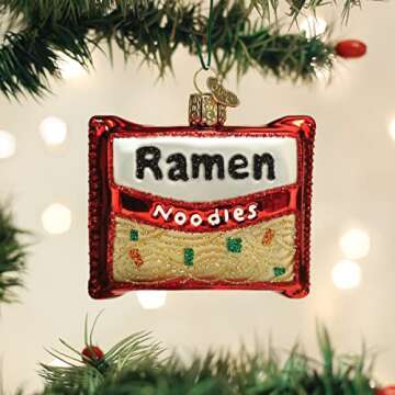 Ramen Noodles Glass Ornament for Holiday Decor
