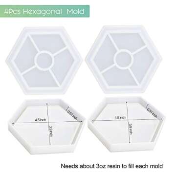 LET'S RESIN Silicone Coaster Molds for Resin,Hexagon Silicone Molds,Epoxy Resin Coaster Molds for Making Coasters, Bow Mat, Jewelry Holder