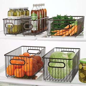 mDesign Metal Farmhouse Kitchen Pantry Food Storage Organizer Basket Bin - Wire Grid Design for Cabinets, Cupboards, Shelves, Countertops - Holds Potatoes, Onions, Fruit - 4 Pack - Bronze