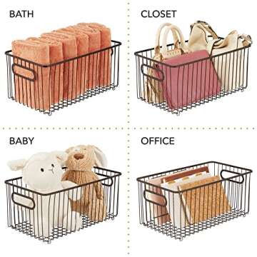 mDesign Metal Farmhouse Kitchen Pantry Food Storage Organizer Basket Bin - Wire Grid Design for Cabinets, Cupboards, Shelves, Countertops - Holds Potatoes, Onions, Fruit - 4 Pack - Bronze