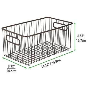 mDesign Metal Farmhouse Kitchen Pantry Food Storage Organizer Basket Bin - Wire Grid Design for Cabinets, Cupboards, Shelves, Countertops - Holds Potatoes, Onions, Fruit - 4 Pack - Bronze