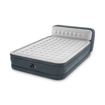 Intex Queen Blow Up Mattress with Headboard and Built in Pump - 18" Air Bed, Dura-Beam Deluxe Ultra Plush, Easy Inflatable Pillow for Camping, Travel and Home Included