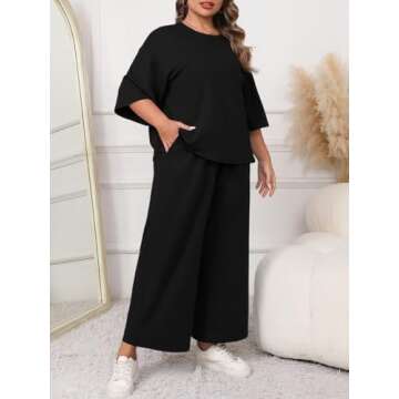Beautife Womens Plus Size 2 Piece Outfits 3/4 Sleeve Tops and Wide Leg Pants Loungewear Pajamas Sets...