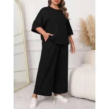 Beautife Womens Plus Size 2 Piece Outfits 3/4 Sleeve Tops and Wide Leg Pants Loungewear Pajamas Sets...