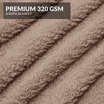 Sherpa Throw 50”x60” Blanket for Couch - 60x80, Beige with Pom Poms - Fuzzy, Fluffy, Plush, Soft, Cozy, Warm - Perfect Throw 50”x60”s for Bed, Sofa, Couches