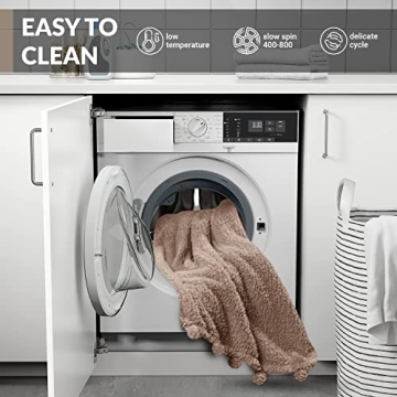 Sherpa Throw 50”x60” Blanket for Couch - 60x80, Beige with Pom Poms - Fuzzy, Fluffy, Plush, Soft, Cozy, Warm - Perfect Throw 50”x60”s for Bed, Sofa, Couches