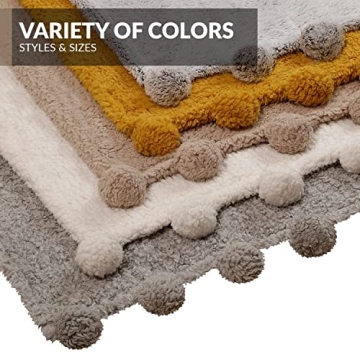 Sherpa Throw 50”x60” Blanket for Couch - 60x80, Beige with Pom Poms - Fuzzy, Fluffy, Plush, Soft, Cozy, Warm - Perfect Throw 50”x60”s for Bed, Sofa, Couches