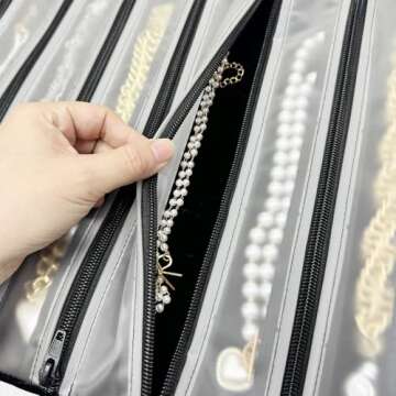 UnionPlus Velvet Travel Jewelry Case Roll Bag Organizer for Necklace with 9 Zipped Grids