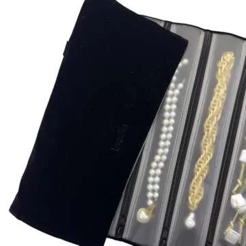 Velvet Travel Jewelry Case Roll Organizer - Compact & Stylish