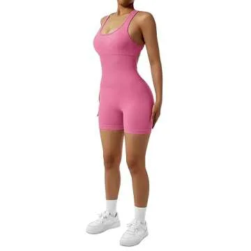 RXRXCOCO Women's Sexy Sleeveless Yoga Jumpsuits Shorts Bodysuit One Piece Deep Scoop Neck Backless B...