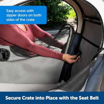 PetSafe Portable Pet Crate for Car, Aluminum Frame Dog Crate, Folds Down for Storage, Secures with Headrest Strap and Seatbelt, Pet Travel (Gray/Blue)