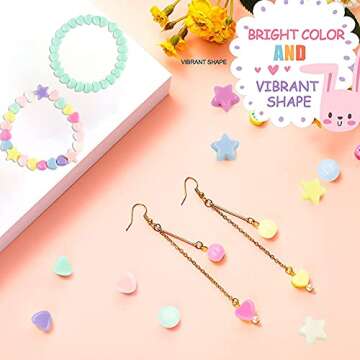 720Pcs Candy Color Acrylic Heart Beads Star And Round Beads, Colorful Assorted Plastic Pastel Circle...
