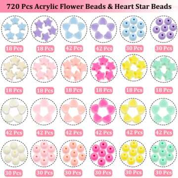 720Pcs Candy Color Acrylic Heart Beads Star And Round Beads, Colorful Assorted Plastic Pastel Circle Shape Cute Loose Beads Bulk for Bracelets Jewelry Making DIY Crafts Necklace