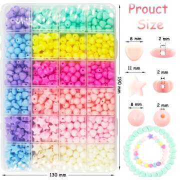 720Pcs Candy Color Acrylic Heart Beads Star And Round Beads, Colorful Assorted Plastic Pastel Circle Shape Cute Loose Beads Bulk for Bracelets Jewelry Making DIY Crafts Necklace