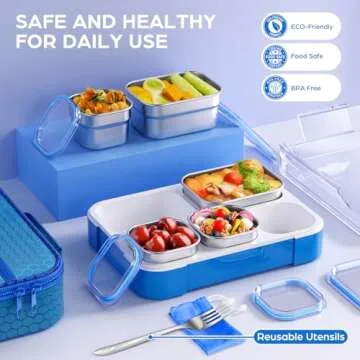 TIME4DEALS Bento Box Stainless Steel Lunch Box Set with for Lunch Bag Kids Adult 5-Compartment Leakp...
