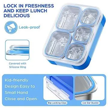 TIME4DEALS Bento Box Stainless Steel Lunch Box Set with for Lunch Bag Kids Adult 5-Compartment Leakproof Insulated Lunch Containers with Utensils for School Works, Metal Lunchbox Tray BPA-Free (Blue)